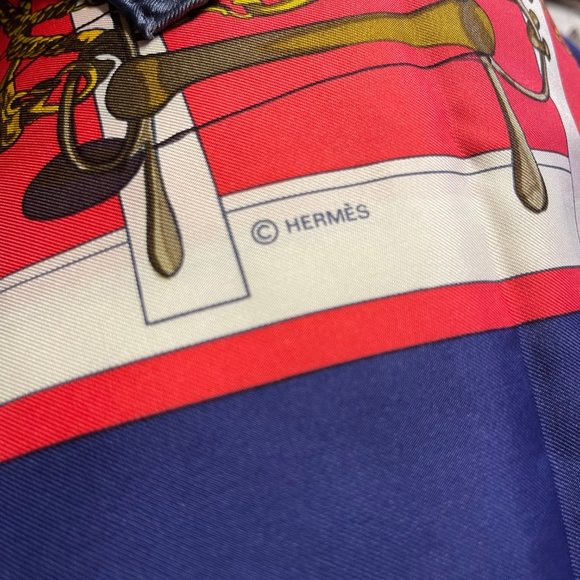 Authentic HERMES Carre 90 Scarf "MORS&FILETS" Silk Blue - Picture 13 of 13